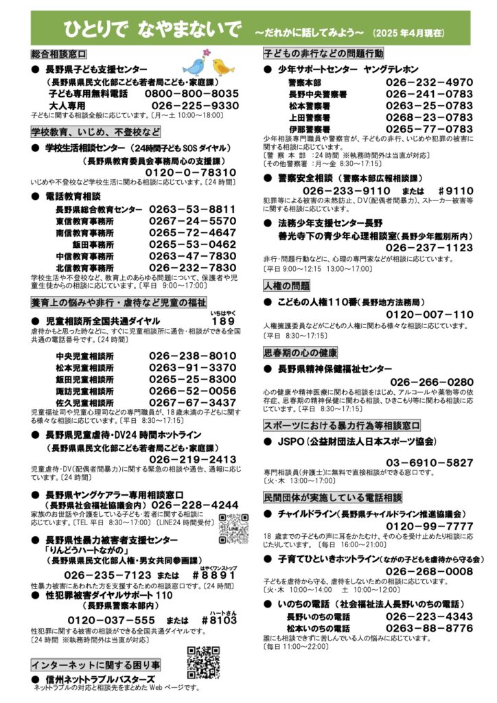 電話相談窓口一覧